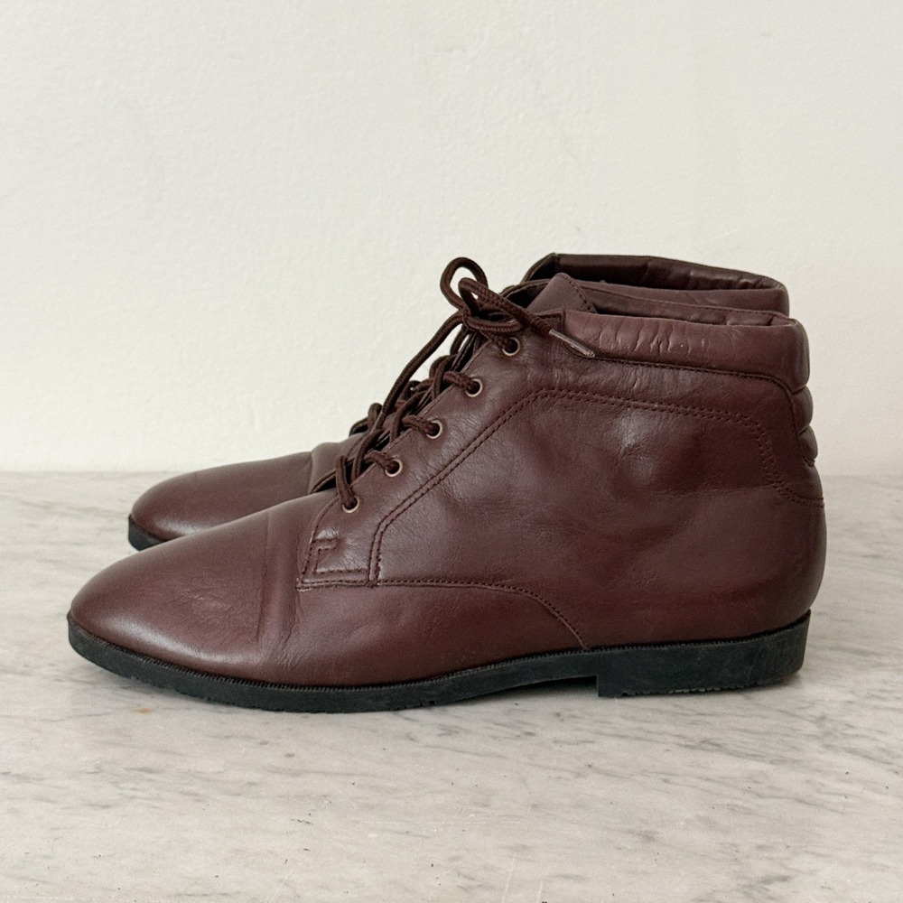 Danexx Ankle Boots Vintage Lace Up Leather Dark Academia 8M Burgundy Brown Flat